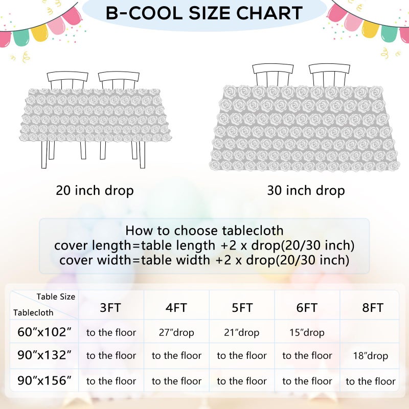 B.Cool B-COOL Pink Rosette Rectangle Wedding Tablecloth 60x102 Inch Pink Table Cloths for Birthday Girls Party 3D Flower Candy Table Cover for Sweetheart Decoration - Image 5
